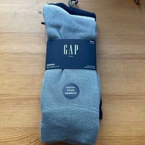 GAP Original Men's Crew Socks 3 Pairs Rayon From Bamboo Shoe Size 6-12 gray blue